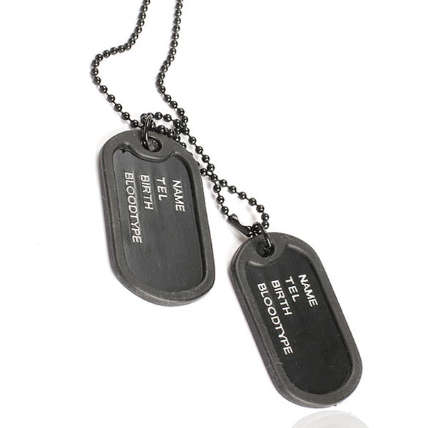 Military Army Style Black Sliver 2 Dog Tags Chain Mens Pendant Necklace Jewelry