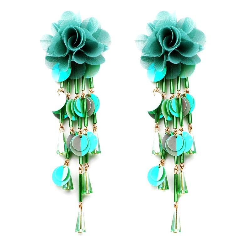 1 Pair Women Flower Earrings Tassels Sequins Ladies Girls Long Dangle Earring Jewelry Gifts