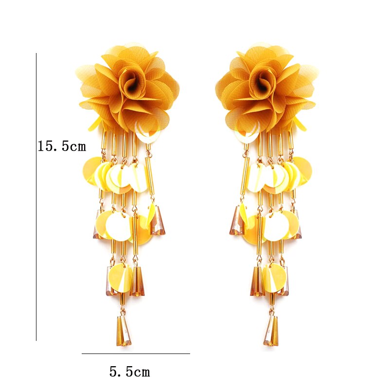 1 Pair Women Flower Earrings Tassels Sequins Ladies Girls Long Dangle Earring Jewelry Gifts