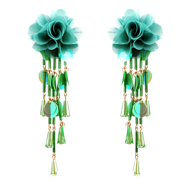 1 Pair Women Flower Earrings Tassels Sequins Ladies Girls Long Dangle Earring Jewelry Gifts