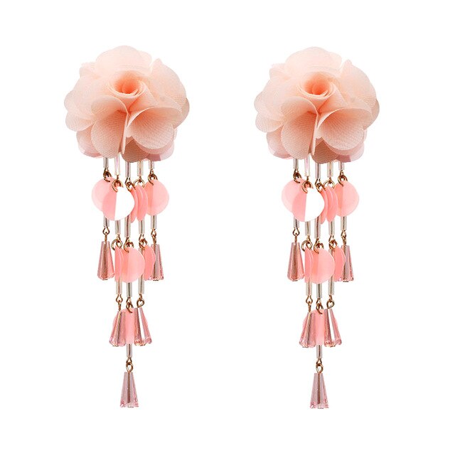 1 Pair Women Flower Earrings Tassels Sequins Ladies Girls Long Dangle Earring Jewelry Gifts