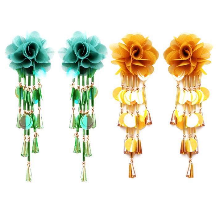 1 Pair Women Flower Earrings Tassels Sequins Ladies Girls Long Dangle Earring Jewelry Gifts