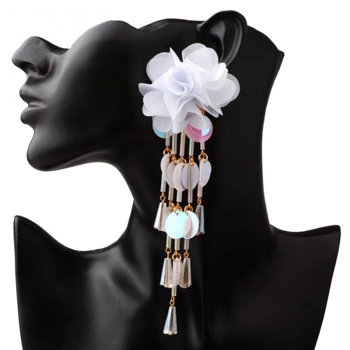 1 Pair Women Flower Earrings Tassels Sequins Ladies Girls Long Dangle Earring Jewelry Gifts