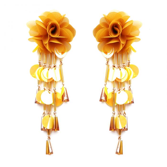 1 Pair Women Flower Earrings Tassels Sequins Ladies Girls Long Dangle Earring Jewelry Gifts