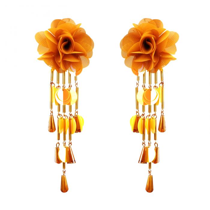 1 Pair Women Flower Earrings Tassels Sequins Ladies Girls Long Dangle Earring Jewelry Gifts