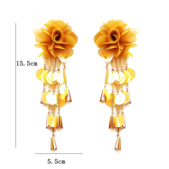 1 Pair Women Flower Earrings Tassels Sequins Ladies Girls Long Dangle Earring Jewelry Gifts