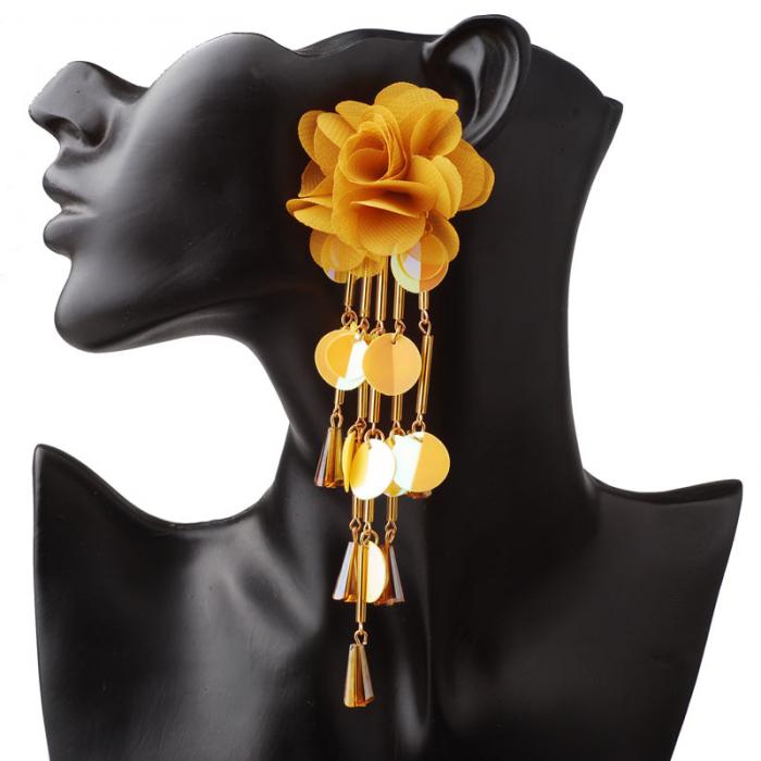 1 Pair Women Flower Earrings Tassels Sequins Ladies Girls Long Dangle Earring Jewelry Gifts