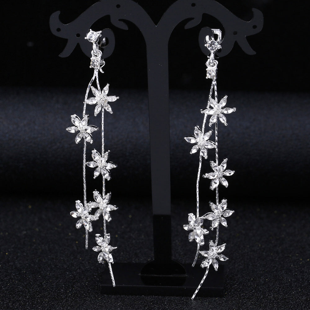 Women Stud Earrings Clip Earrings Sweet Style Shining Zircon Flower Tassel Earring
