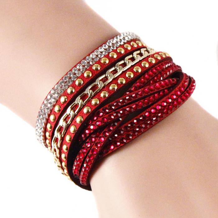 Women Multilayer Bracelet Velvet Crystal Hand Chain Lady Casual Wrap Bracelets Jewelry Accessories