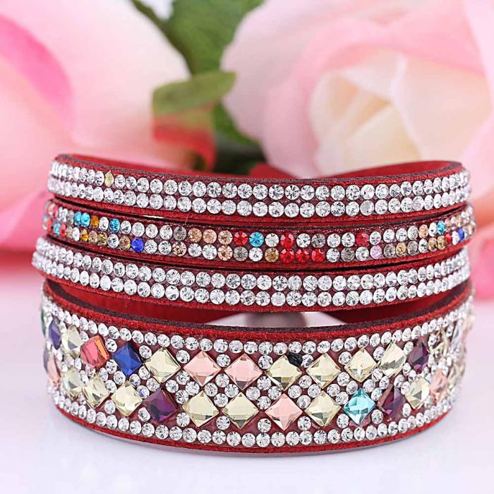 Women Multilayer Bracelet Velvet Crystal Hand Chain Lady Casual Wrap Bracelets Jewelry Accessories