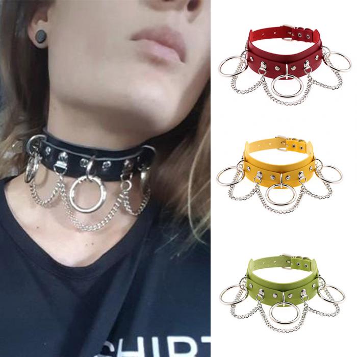 Women Sexy Collar Metal Circle Chain Choker Punk Style Binding Collar Necklace