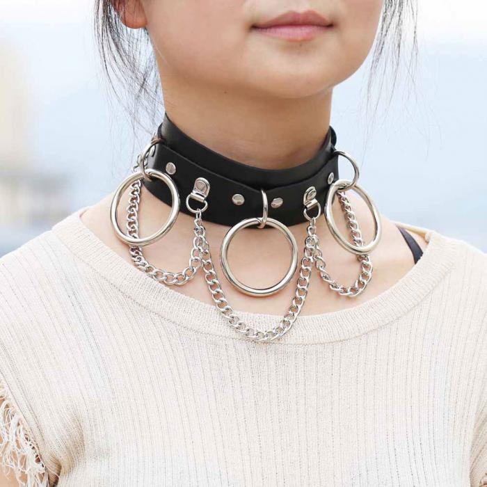 Women Sexy Collar Metal Circle Chain Choker Punk Style Binding Collar Necklace