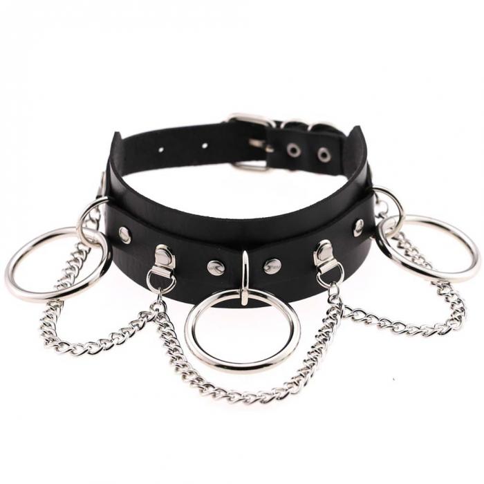 Women Sexy Collar Metal Circle Chain Choker Punk Style Binding Collar Necklace