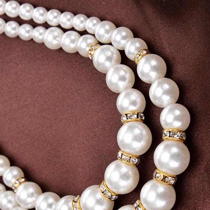 Women Retro Faux Pearl Necklace Lady Luxury Dual Layer Jewelry