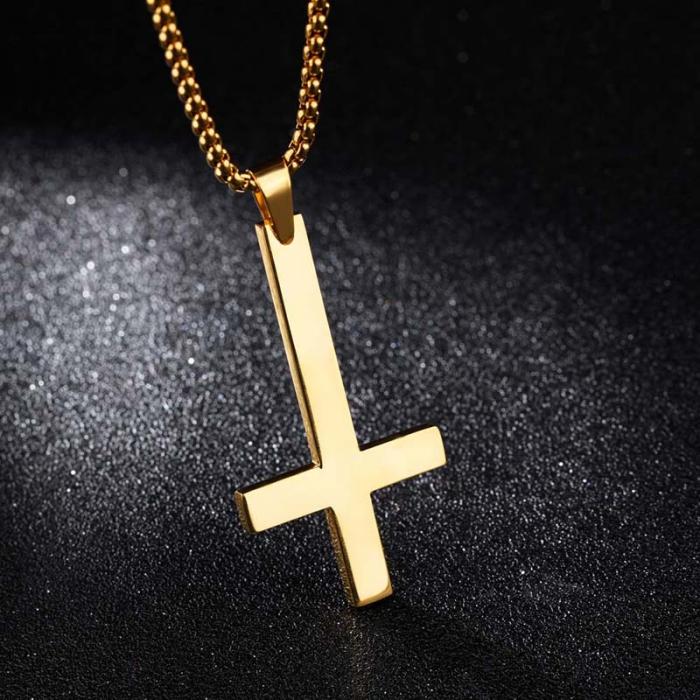 Men Inverted Cross Pendant Necklace Stainless Steel Chain Link Necklaces Jewelry