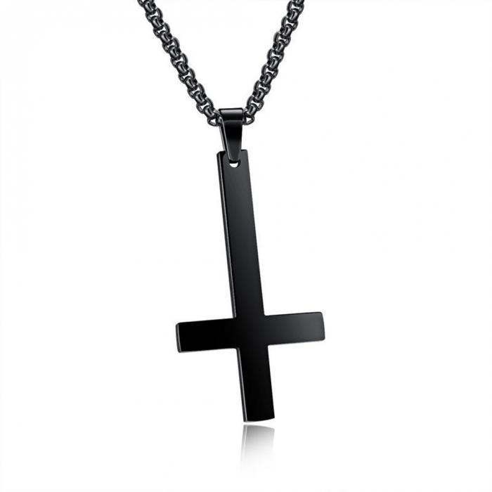 Men Inverted Cross Pendant Necklace Stainless Steel Chain Link Necklaces Jewelry