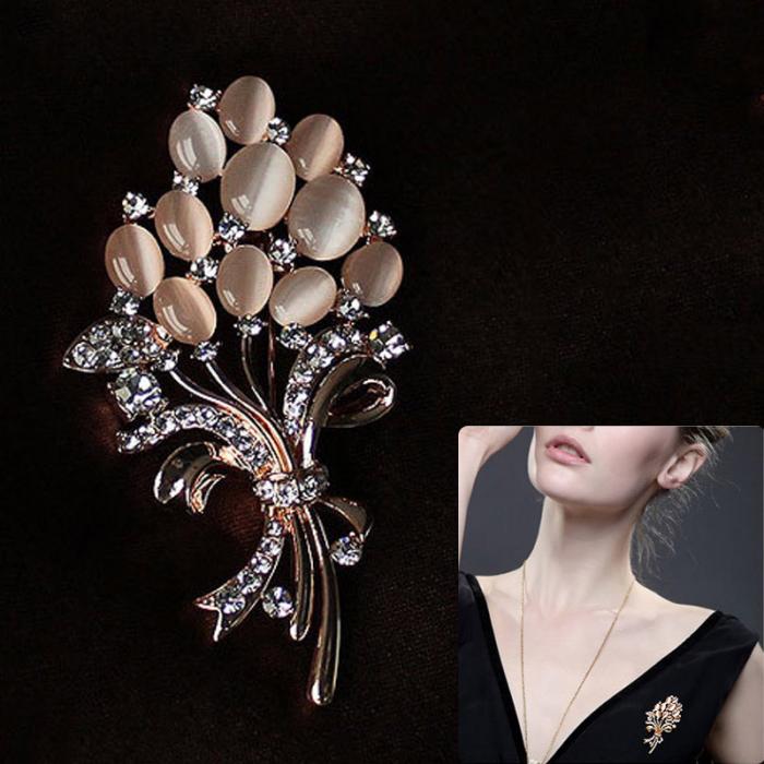 Fashion Women Brooch Flower Imitation Opal Stone Inlay Rhinestone Scarf Hat Brooch Pin Buckle Ladies Garment Accessories