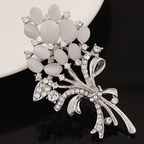 Fashion Women Brooch Flower Imitation Opal Stone Inlay Rhinestone Scarf Hat Brooch Pin Buckle Ladies Garment Accessories