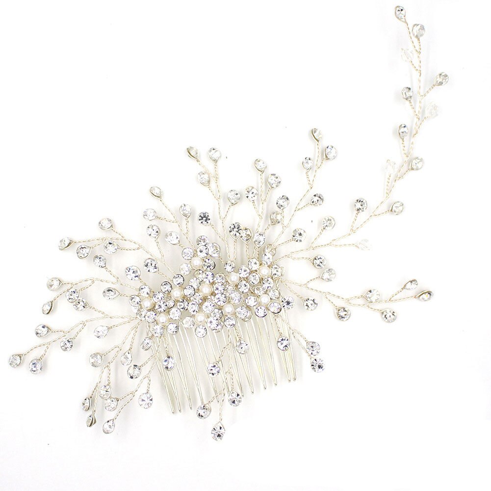 1 Pc Bride Hair Accessories Crystal Hair Comb Wedding Hair Jewelry Handmade Silver Hairpins