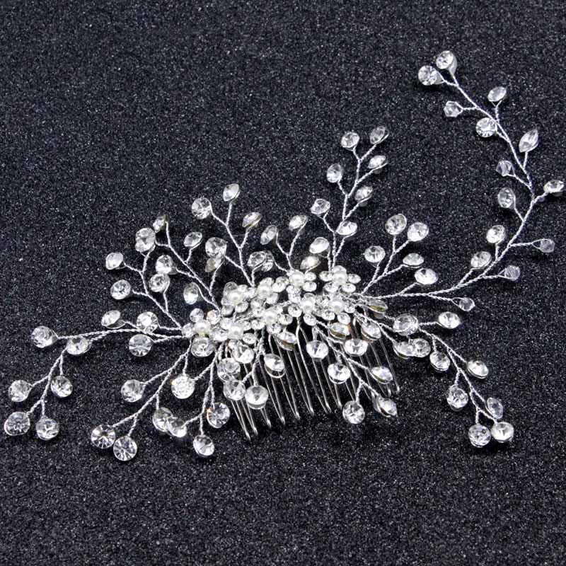 1 Pc Bride Hair Accessories Crystal Hair Comb Wedding Hair Jewelry Handmade Silver Hairpins