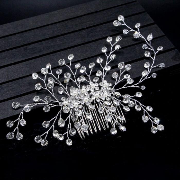 1 Pc Bride Hair Accessories Crystal Hair Comb Wedding Hair Jewelry Handmade Silver Hairpins