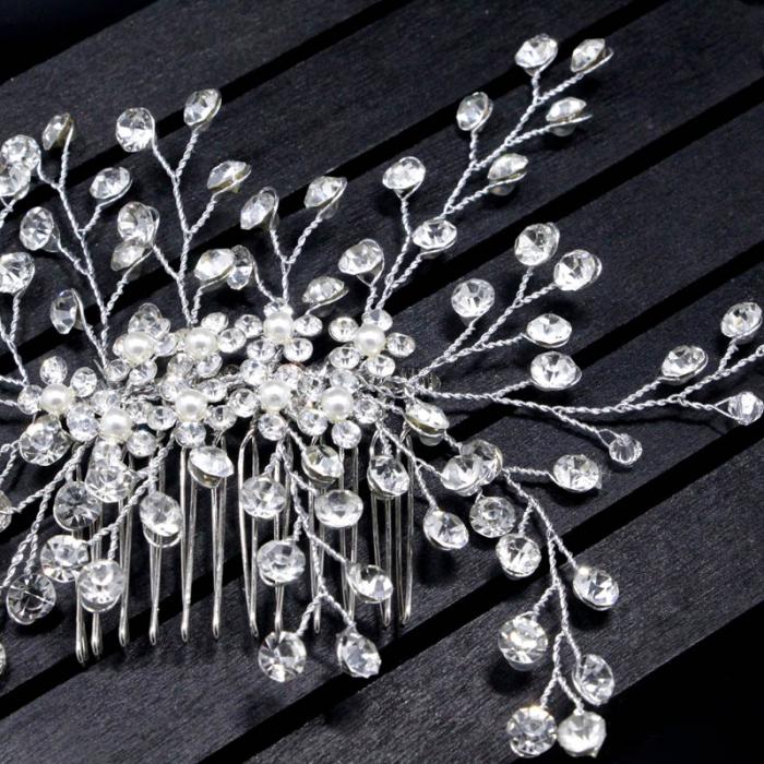 1 Pc Bride Hair Accessories Crystal Hair Comb Wedding Hair Jewelry Handmade Silver Hairpins