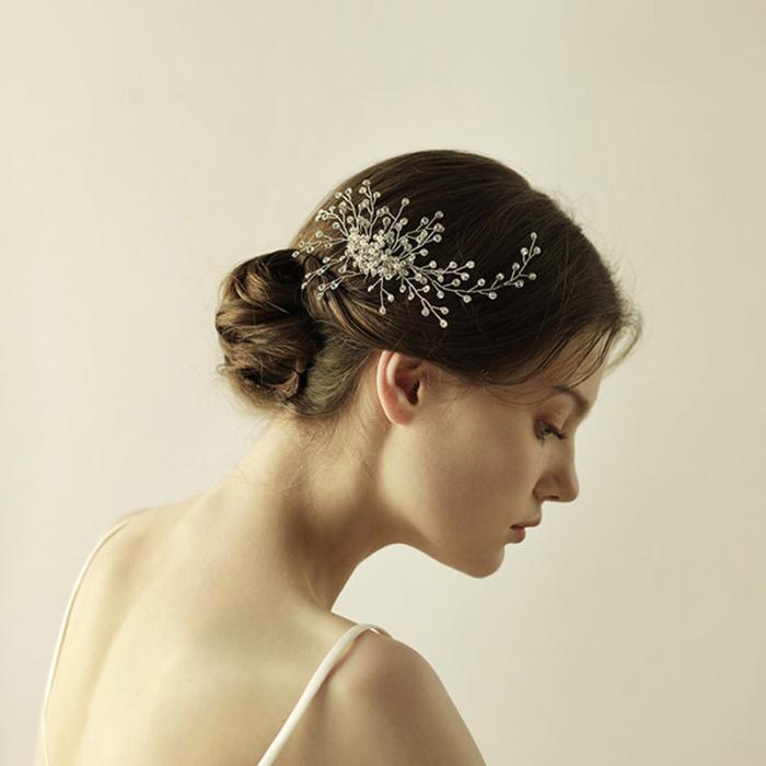 1 Pc Bride Hair Accessories Crystal Hair Comb Wedding Hair Jewelry Handmade Silver Hairpins