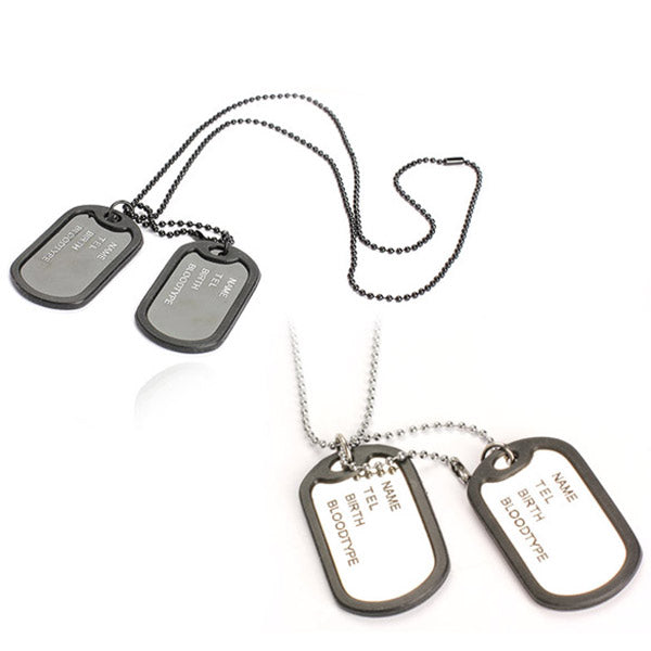 Military Army Style Black Sliver 2 Dog Tags Chain Mens Pendant Necklace Jewelry