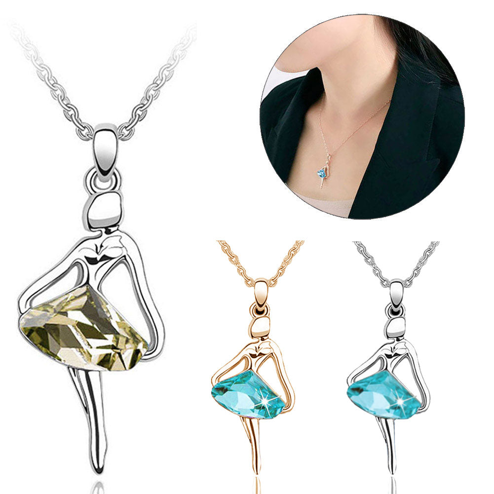 Elegant Women Jewelry Gold/Silver Plating Skirt Dream Ballet Dancing Girl Angel Crystal Necklaces
