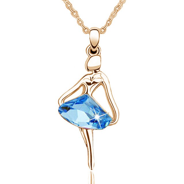 Elegant Women Jewelry Gold/Silver Plating Skirt Dream Ballet Dancing Girl Angel Crystal Necklaces