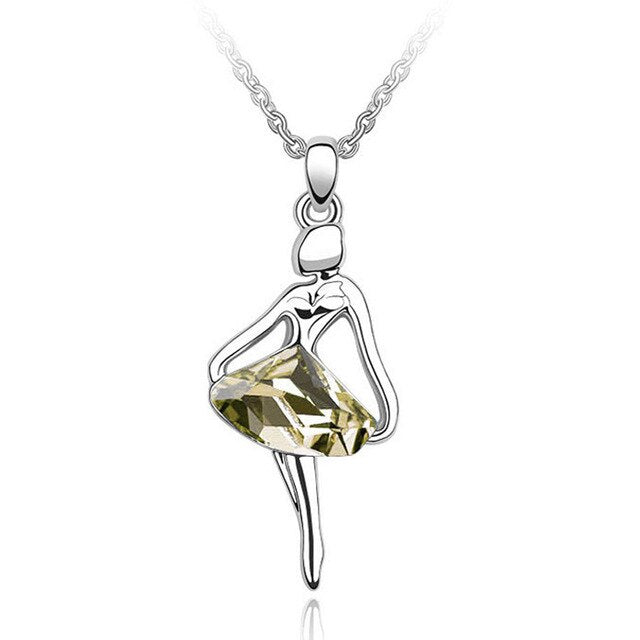 Elegant Women Jewelry Gold/Silver Plating Skirt Dream Ballet Dancing Girl Angel Crystal Necklaces