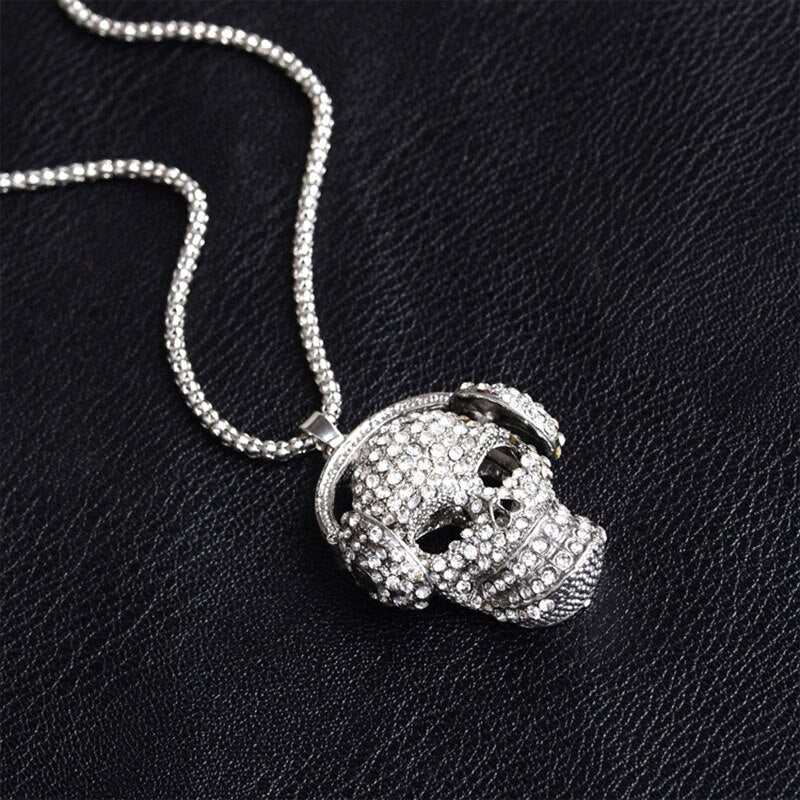 Personality Women Long Necklace Alloy Rhinestone Skull Pendant Sweater Chain Ladies Girls Necklaces Gifts