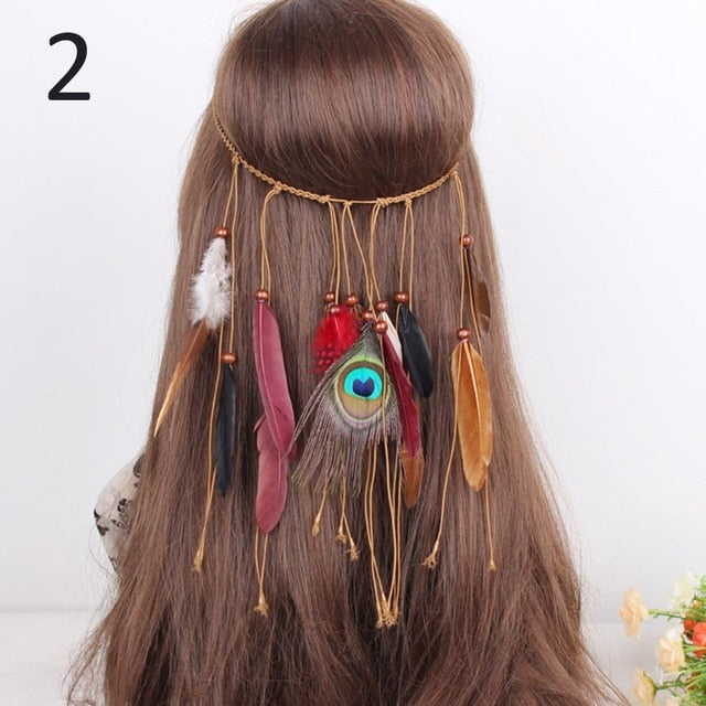 Indian Feather Headband Adjustable Headdress Festival Boho Hairband Women Girl Hair Accessories