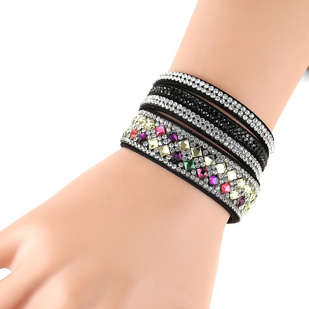 Women Multilayer Bracelet Velvet Crystal Hand Chain Lady Casual Wrap Bracelets Jewelry Accessories