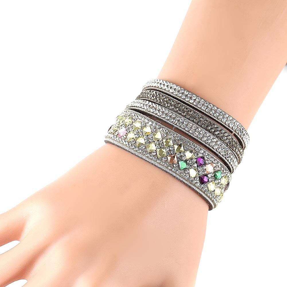 Women Multilayer Bracelet Velvet Crystal Hand Chain Lady Casual Wrap Bracelets Jewelry Accessories