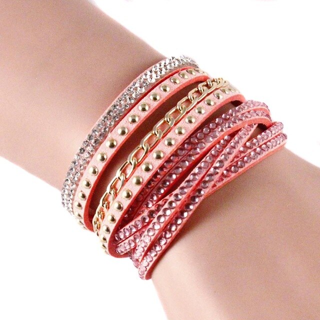 Women Multilayer Bracelet Velvet Crystal Hand Chain Lady Casual Wrap Bracelets Jewelry Accessories