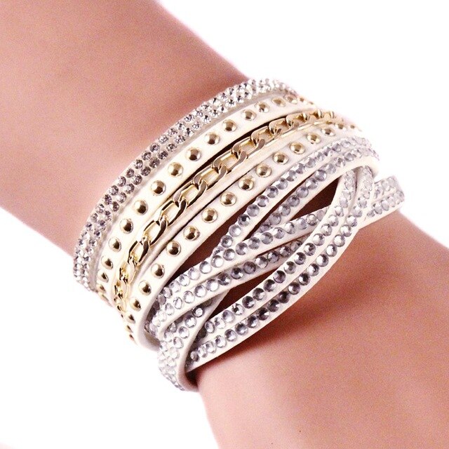 Women Multilayer Bracelet Velvet Crystal Hand Chain Lady Casual Wrap Bracelets Jewelry Accessories