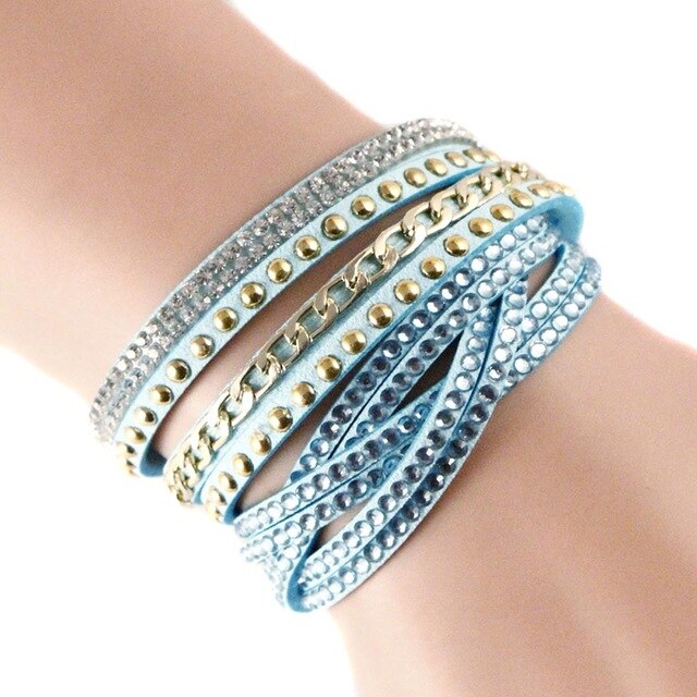 Women Multilayer Bracelet Velvet Crystal Hand Chain Lady Casual Wrap Bracelets Jewelry Accessories