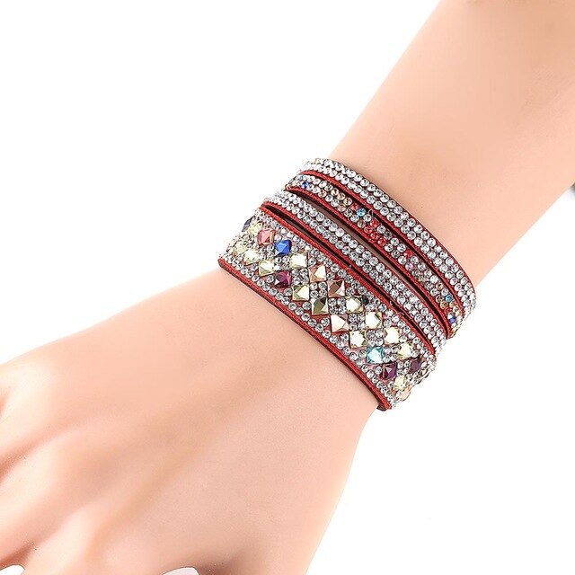 Women Multilayer Bracelet Velvet Crystal Hand Chain Lady Casual Wrap Bracelets Jewelry Accessories