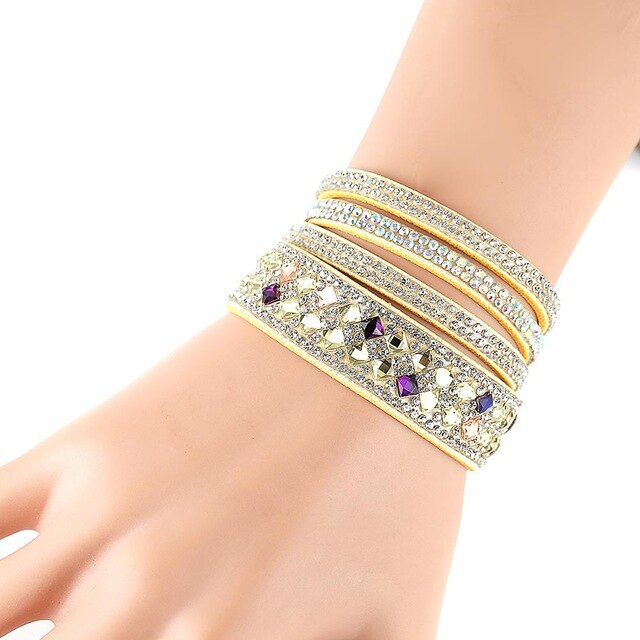 Women Multilayer Bracelet Velvet Crystal Hand Chain Lady Casual Wrap Bracelets Jewelry Accessories