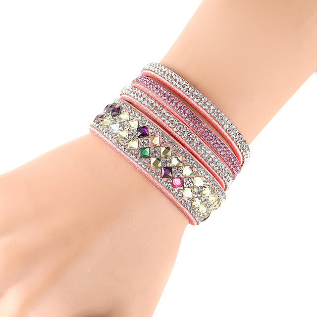 Women Multilayer Bracelet Velvet Crystal Hand Chain Lady Casual Wrap Bracelets Jewelry Accessories