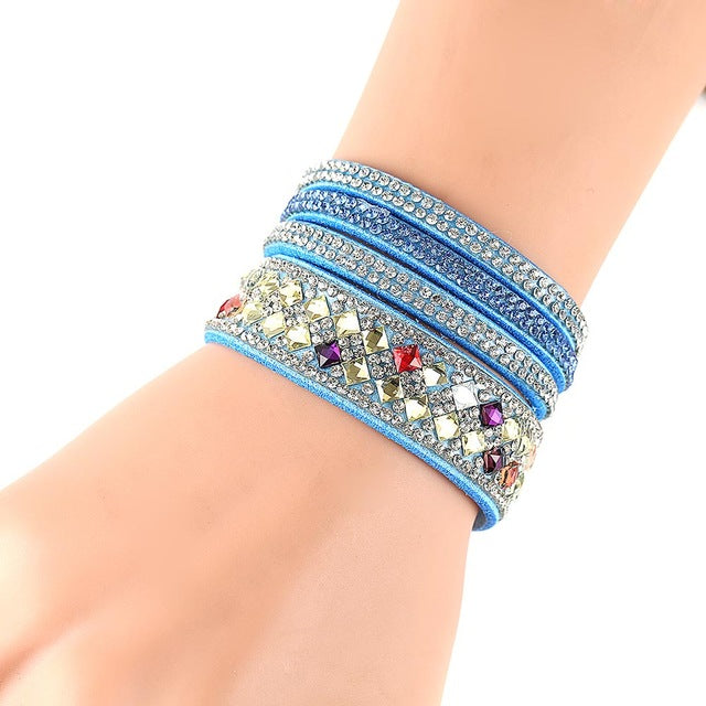 Women Multilayer Bracelet Velvet Crystal Hand Chain Lady Casual Wrap Bracelets Jewelry Accessories