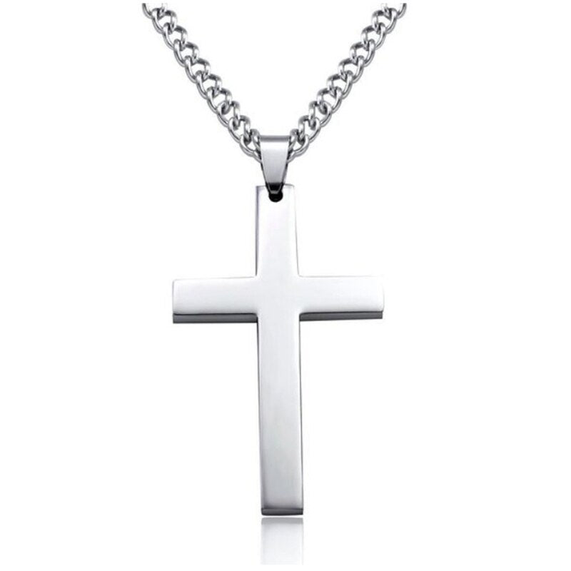 Men Inverted Cross Pendant Necklace Stainless Steel Chain Link Necklaces Jewelry