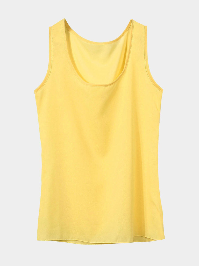 Round Neck Chiffon Yellow Tank Top