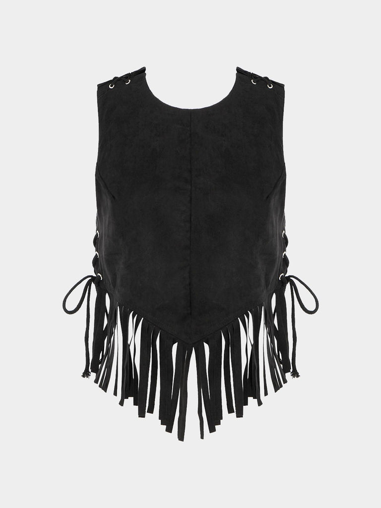 Open Back Lace-Up Design Tassel Cami Top