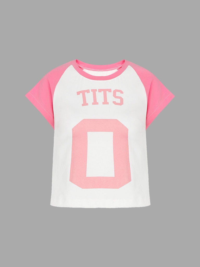 Raglan Sleeves T-Shirt With 0 Tits Print