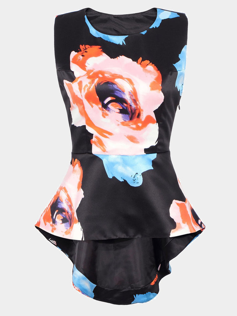 Floral Print Black Tank Top
