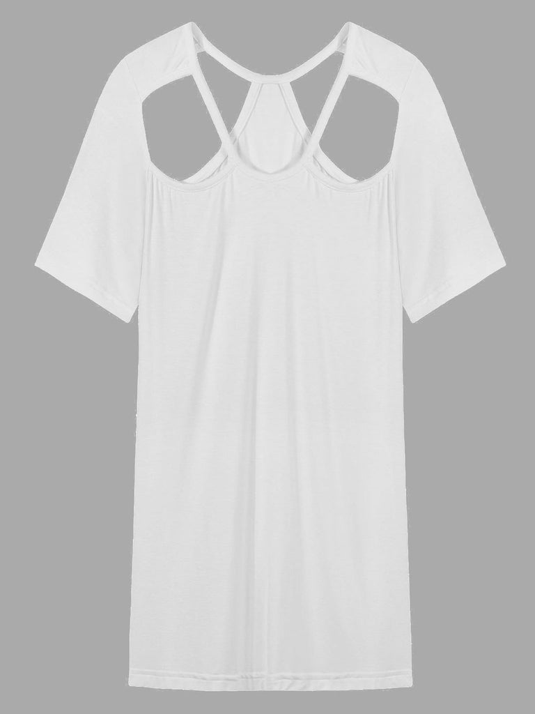 Cold Shoulder Cut Out White T-Shirts