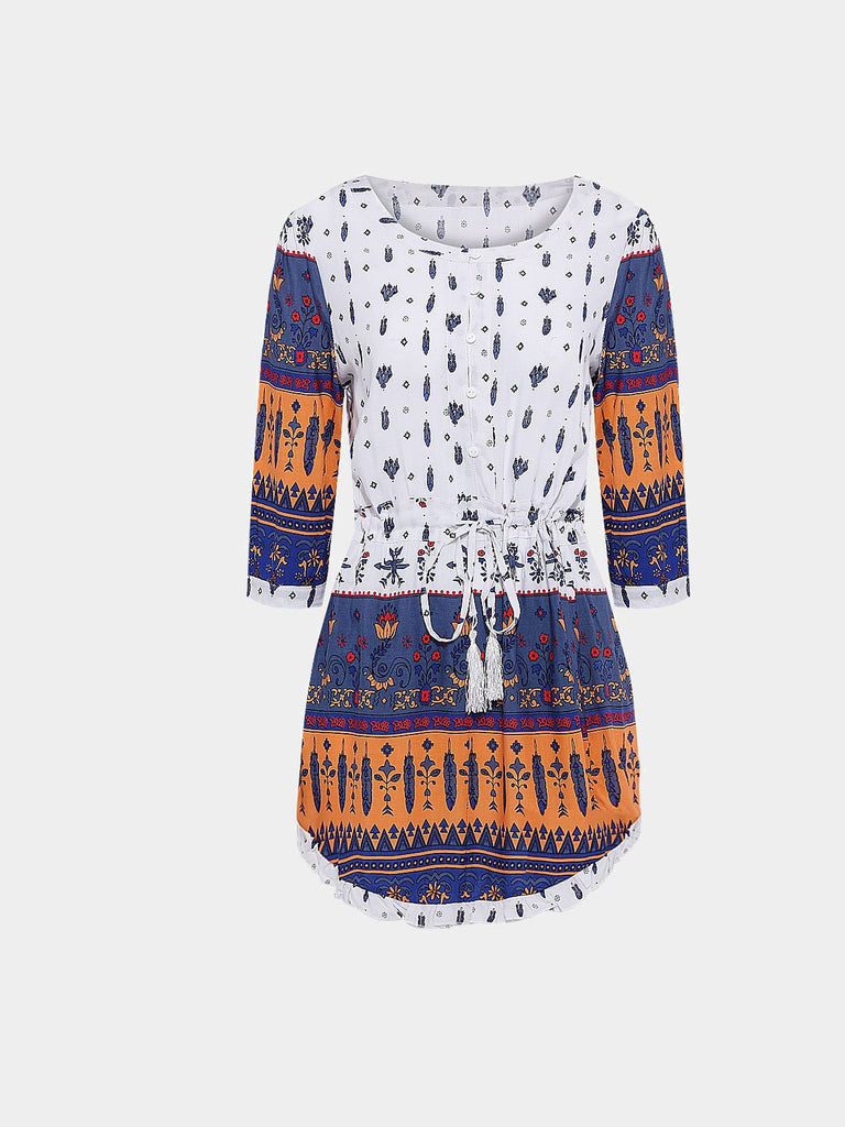 Drawstring Floral Loose Dresses