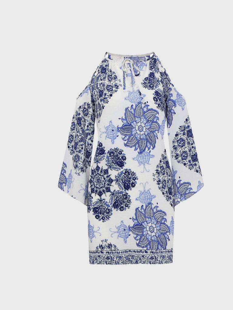 Cold Shoulder Long Sleeve Floral Print Casual Dress